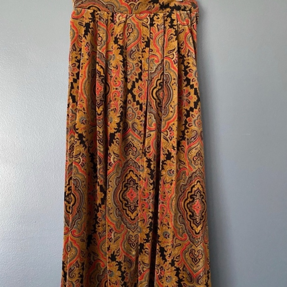 Vintage Corduroy Paisley Pleated Midi Skirt